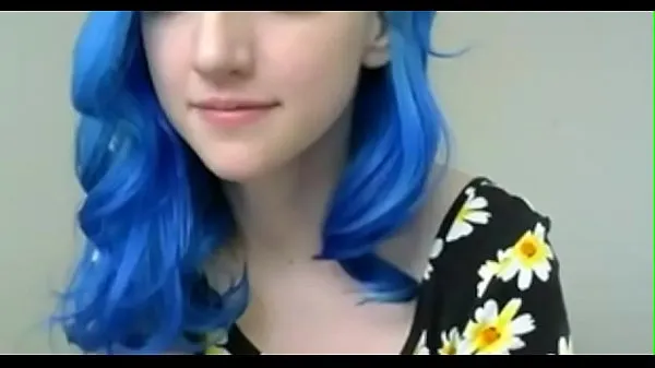 Big Blue haired girl in flowers plays with tits new Movies