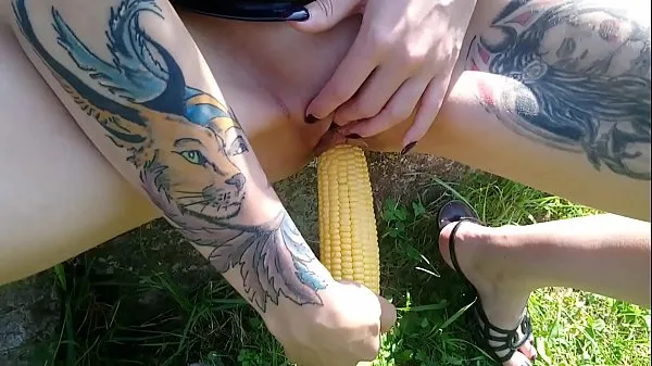 Big Lucy Ravenblood fucking pussy with corn in public new Movies