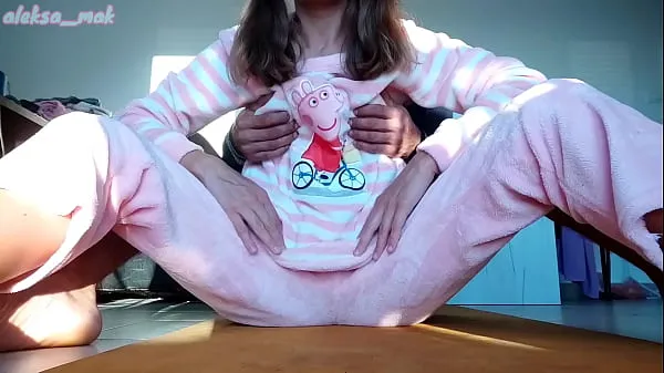 fetish stepdad masturbate wet pussy and boobs stepdaughter in pajamas