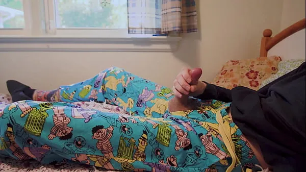 Twink cums through hole in sesame street pijamas